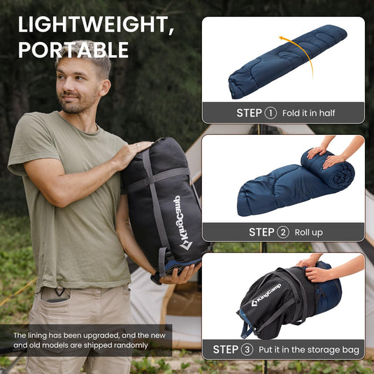 KingCamp Versatile All-Season Sleeping Bag for Adults – 300g Insulated, Waterproof & Extra Wide, Converts to Double with Zipper Link System for Camping, Hiking, Backpacking
