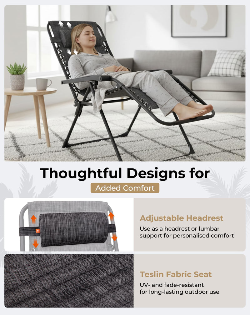 Load image into Gallery viewer, KingCamp Zero Gravity Chair, Adjustable Reclining Outdoor Lounge Chair with Adjustable Headrest