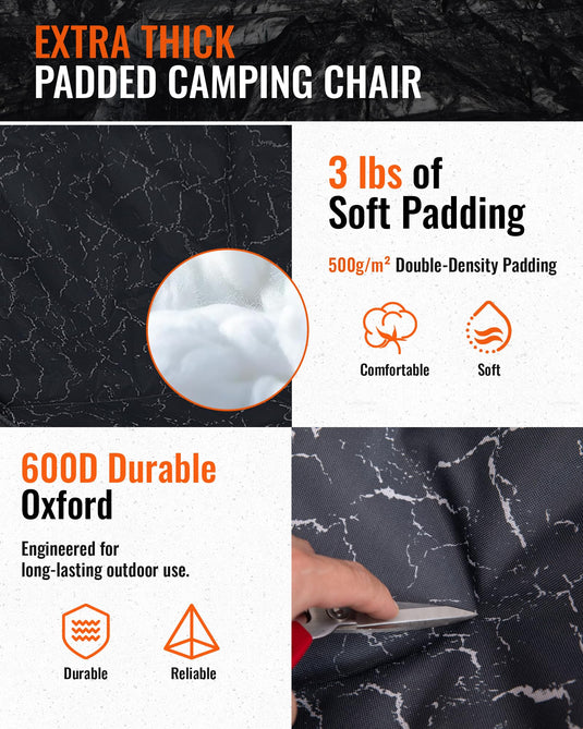 KingCamp CANNA C10 PLUS Oversized Padded Camping Chair Lava Grey with 600 Durable Oxford