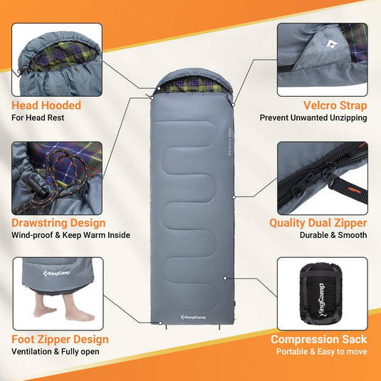 KingCamp SEVAN 250 Sleeping Bag-Envelope With Hood