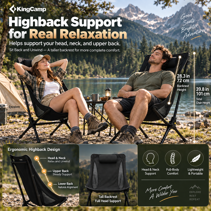Load image into Gallery viewer, KingCamp Lightweight High Back Camping Chair with Gentle Sway, Quick-Fold Aluminum Chair, 330 lbs Capacity, 39.8" Tall Backrest with Carry Bag
