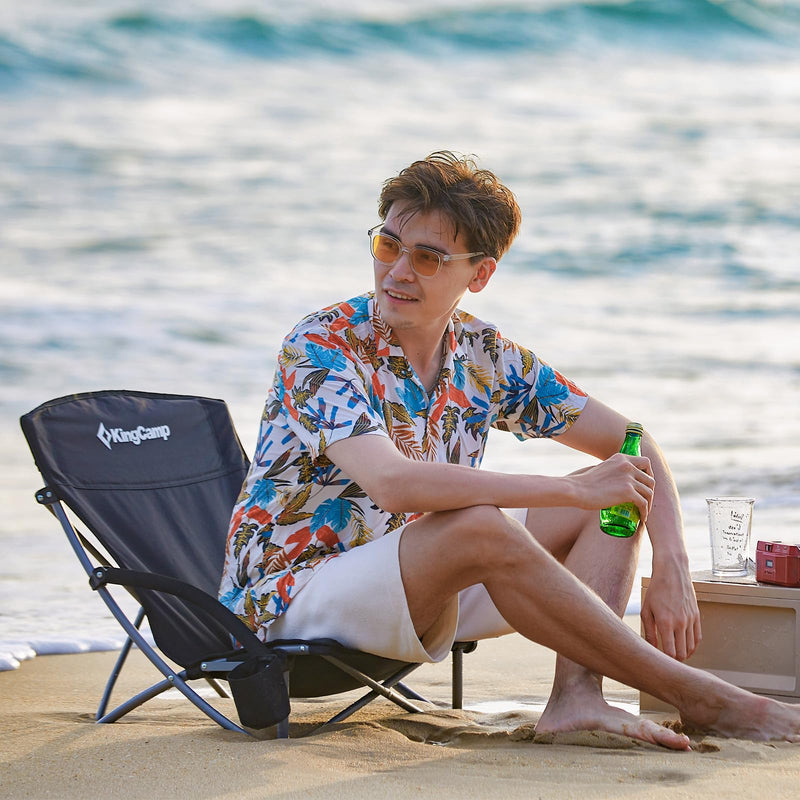 Cargue la imagen en el visor de la galería, KingCamp Low Back Lightweight Strong Stable Folding Beach Chair 2-piece Set