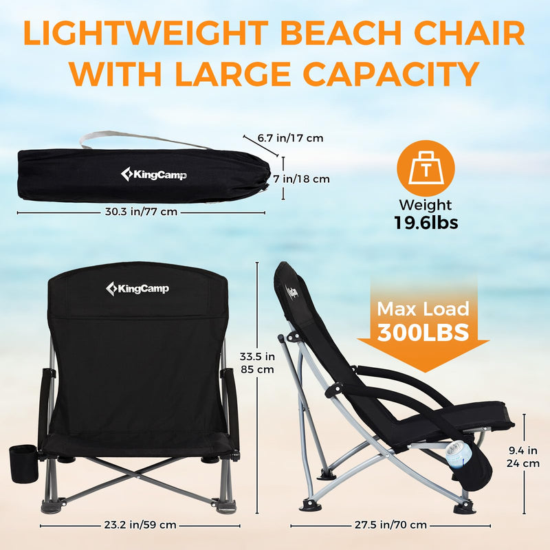 Cargue la imagen en el visor de la galería, KingCamp Low Back Lightweight Strong Stable Folding Beach Chair 2-piece Set