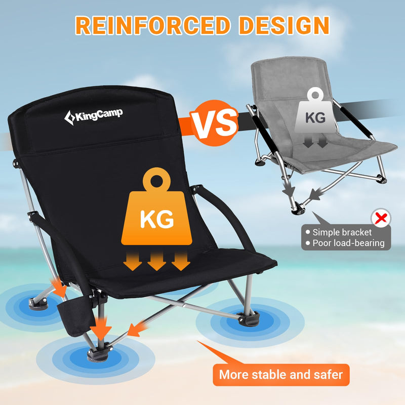 Cargue la imagen en el visor de la galería, KingCamp Low Back Lightweight Strong Stable Folding Beach Chair 2-piece Set