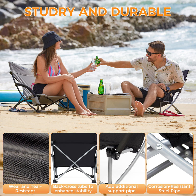 Cargue la imagen en el visor de la galería, KingCamp Low Back Lightweight Strong Stable Folding Beach Chair 2-piece Set
