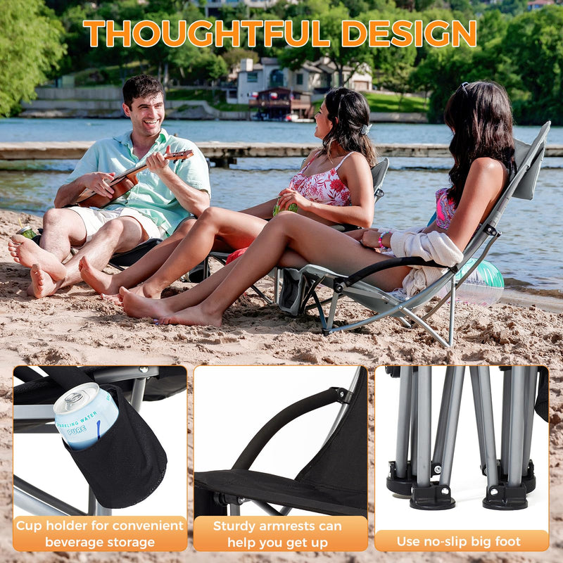 Cargue la imagen en el visor de la galería, KingCamp Low Back Lightweight Strong Stable Folding Beach Chair 2-piece Set