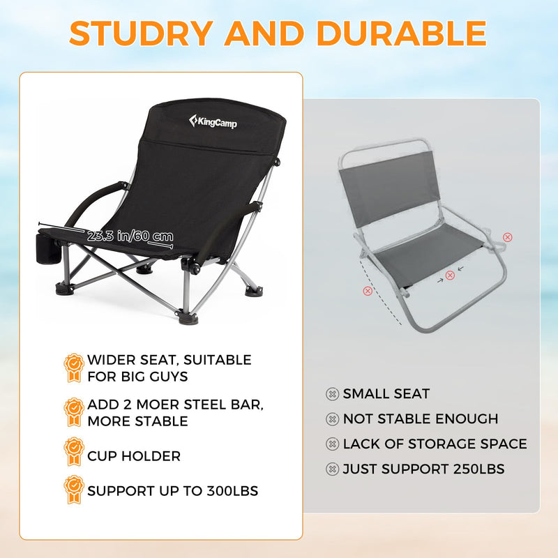 Cargue la imagen en el visor de la galería, KingCamp Low Back Lightweight Strong Stable Folding Beach Chair 2-piece Set