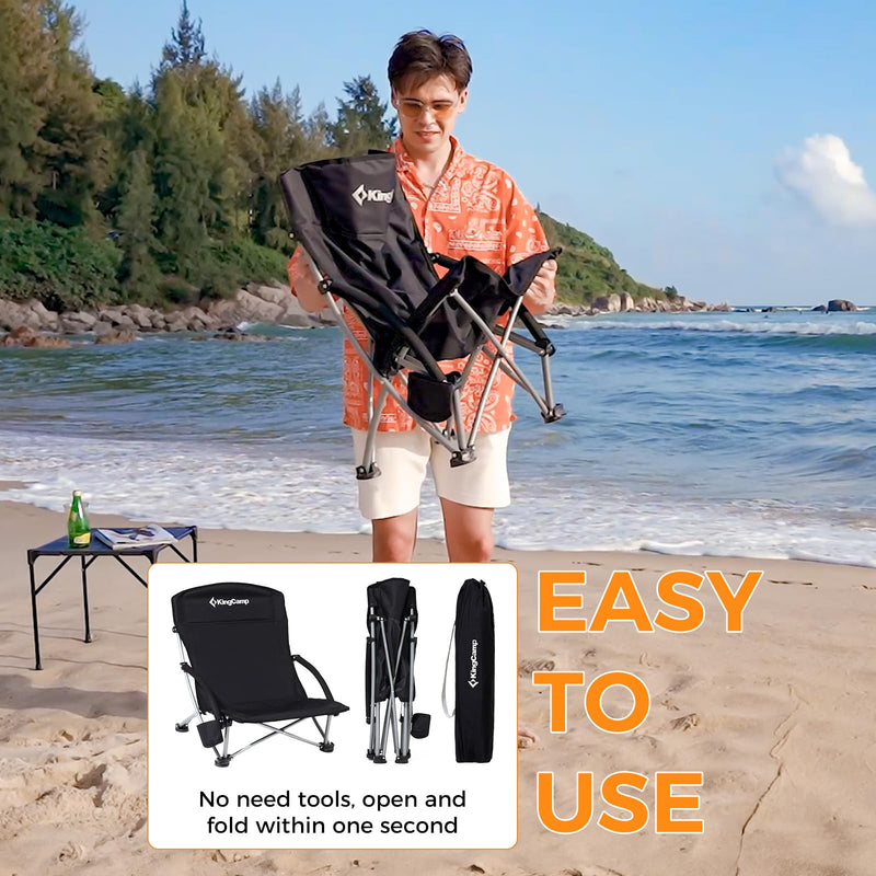 Cargue la imagen en el visor de la galería, KingCamp Low Back Lightweight Strong Stable Folding Beach Chair 2-piece Set