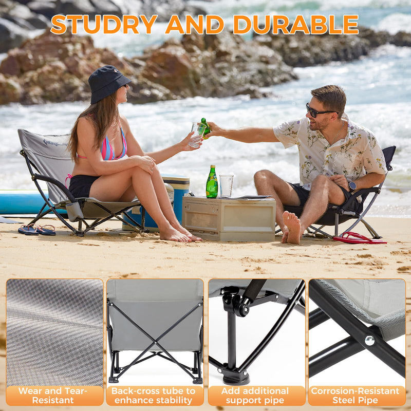 Cargue la imagen en el visor de la galería, KingCamp Low Back Lightweight Strong Stable Folding Beach Chair 2-piece Set