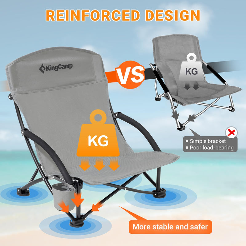 Cargue la imagen en el visor de la galería, KingCamp Low Back Lightweight Strong Stable Folding Beach Chair 2-piece Set