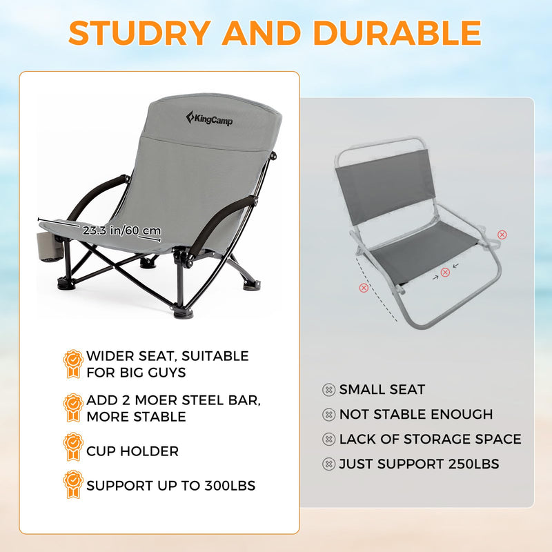 Cargue la imagen en el visor de la galería, KingCamp Low Back Lightweight Strong Stable Folding Beach Chair 2-piece Set