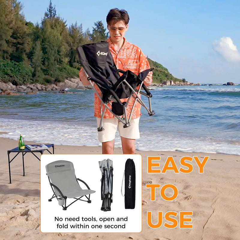 Cargue la imagen en el visor de la galería, KingCamp Low Back Lightweight Strong Stable Folding Beach Chair 2-piece Set