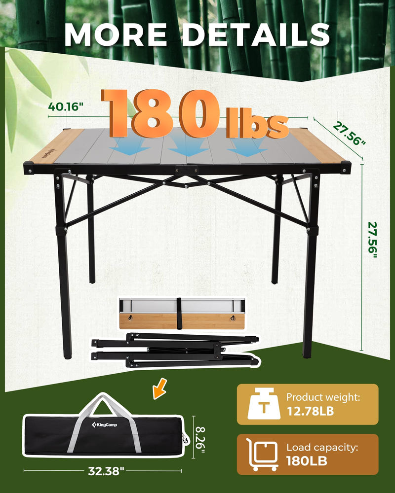 Load image into Gallery viewer, KingCamp BamAura Folding Roll-Top Aluminum Table with Bamboo Extensions