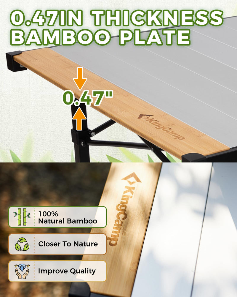 Load image into Gallery viewer, KingCamp BamAura Folding Roll-Top Aluminum Table with Bamboo Extensions