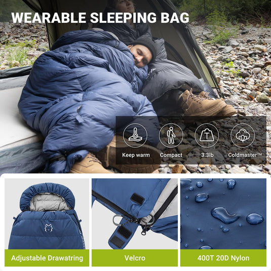 ATEPA ELEMENTS 600 Down Sleeping Bag Navy Wearable Sleeping Bag