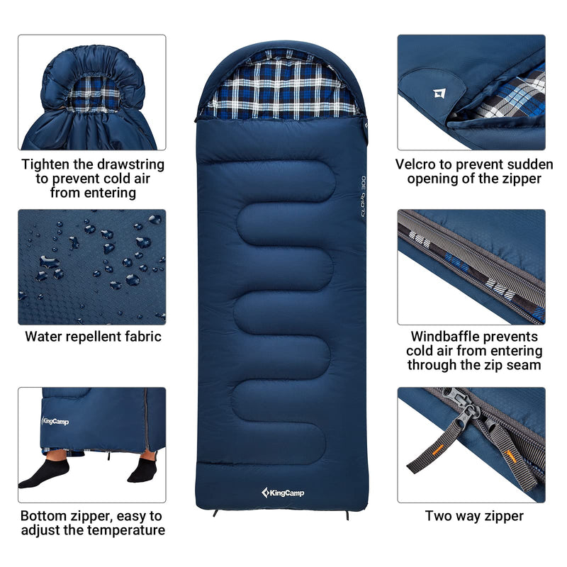 Load image into Gallery viewer, KingCamp CLOUDY 300S Kids Sleeping Bag-Envelope With Hood Flannel Fabric