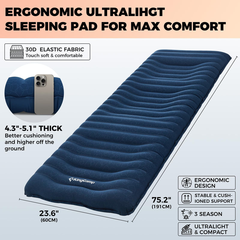 Load image into Gallery viewer, KingCamp Ergonomic High-Low Inflatable Sleeping Pad