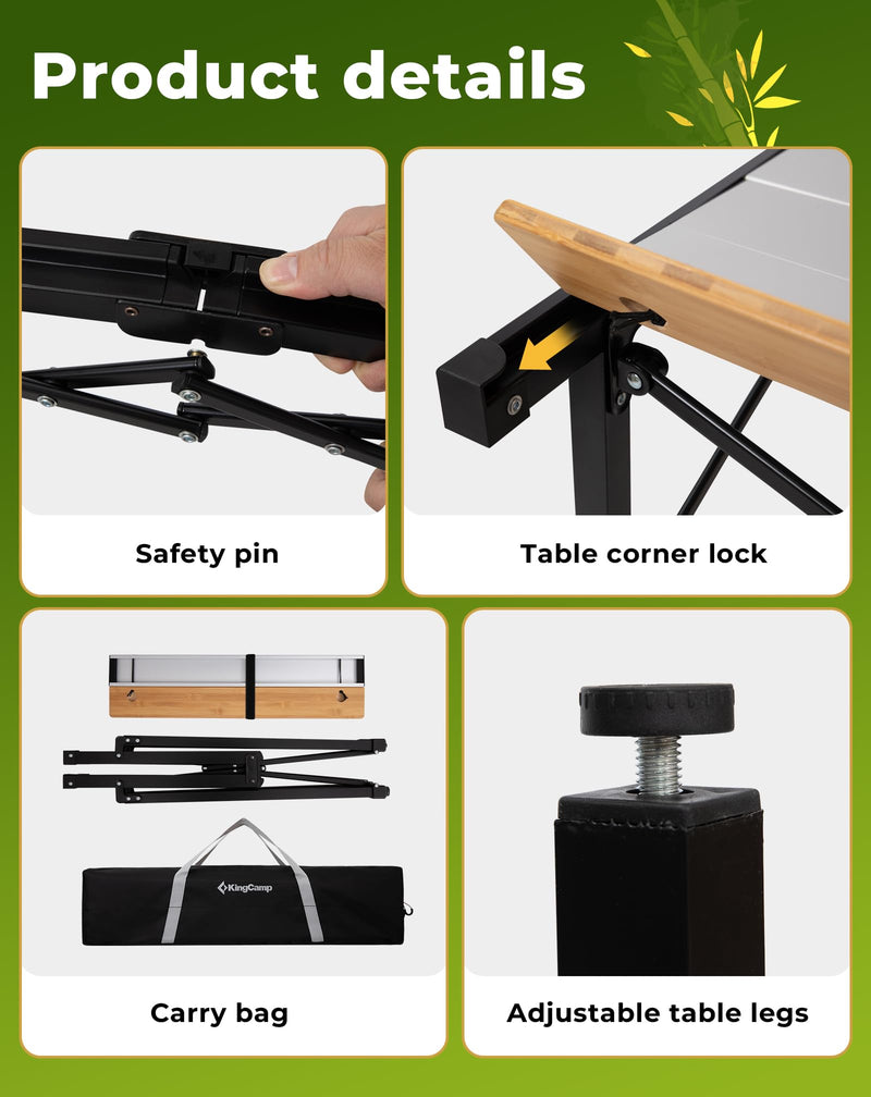 Load image into Gallery viewer, KingCamp BamAura Folding Roll-Top Aluminum Table with Bamboo Extensions