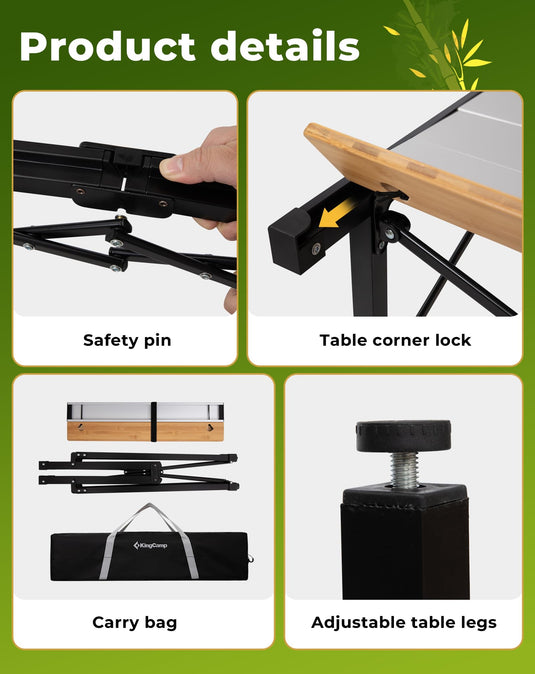 KingCamp BamAura Folding Roll-Top Aluminum Table with Bamboo Extensions