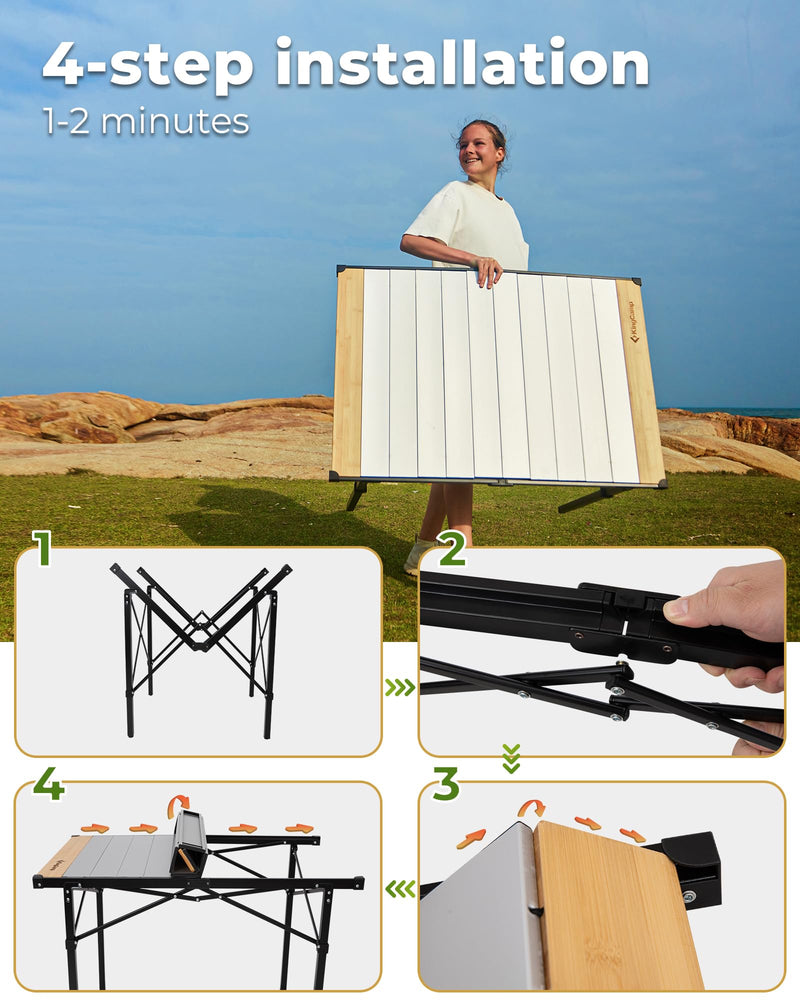 Load image into Gallery viewer, KingCamp BamAura Folding Roll-Top Aluminum Table with Bamboo Extensions