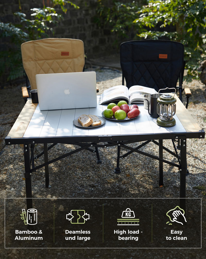 Load image into Gallery viewer, KingCamp BamAura Folding Roll-Top Aluminum Table with Bamboo Extensions
