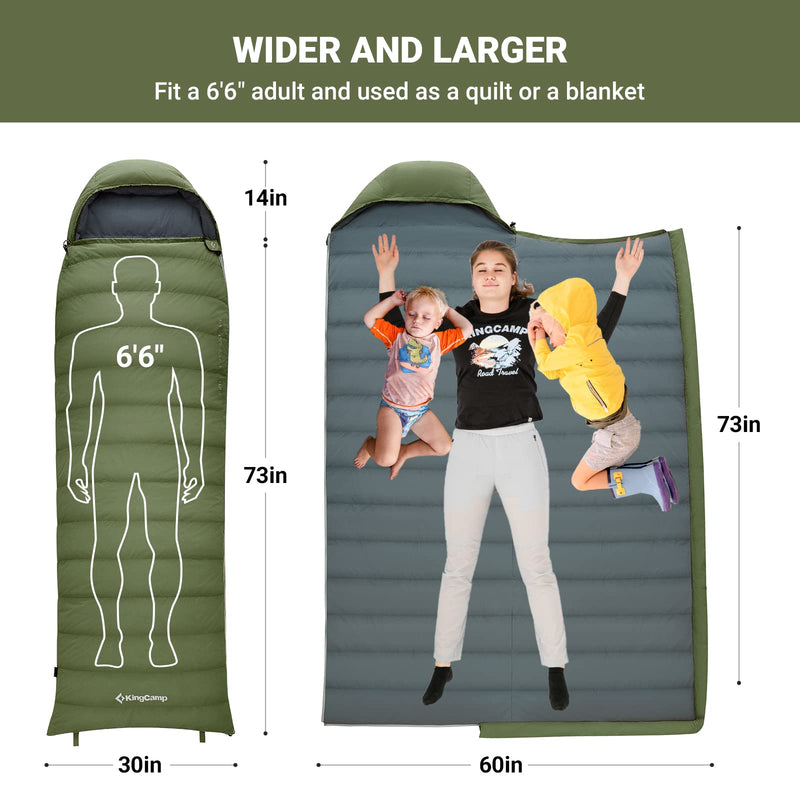 Load image into Gallery viewer, KingCamp Lightweight Down Sleeping Bag-Envelope With Mummy Hood Wide and Large