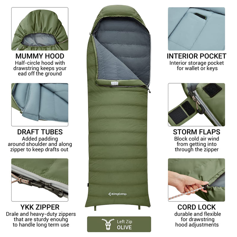 Load image into Gallery viewer, KingCamp Lightweight Down Sleeping Bag-Envelope With Mummy Hood Wide and Large