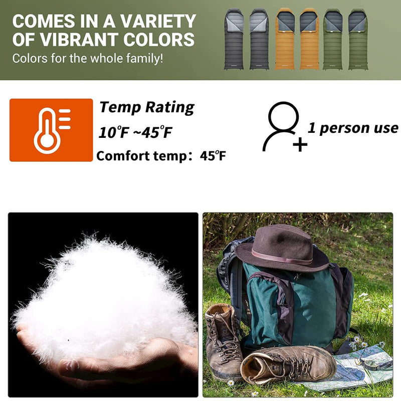 Load image into Gallery viewer, KingCamp Lightweight Down Sleeping Bag-Envelope With Mummy Hood Wide and Large