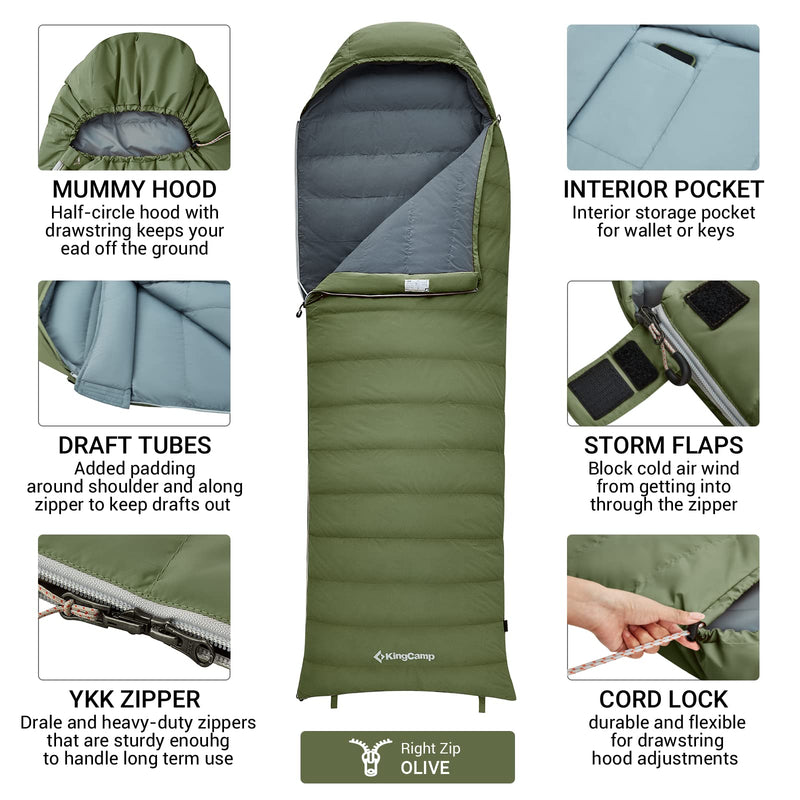 Load image into Gallery viewer, KingCamp Lightweight Down Sleeping Bag-Envelope With Mummy Hood Wide and Large