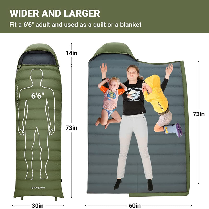 Load image into Gallery viewer, KingCamp Lightweight Down Sleeping Bag-Envelope With Mummy Hood Wide and Large