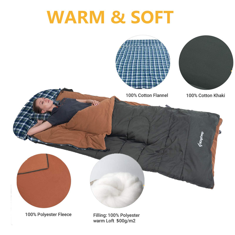 Load image into Gallery viewer, KingCamp FOREST PLUS 500 3 in 1 Flannel Sleeping Bag Warm and Soft