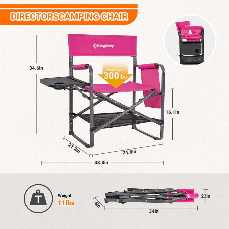 Cargue la imagen en el visor de la galería, KingCamp Camping Directors Chairs with Side Table and Storage Pockets