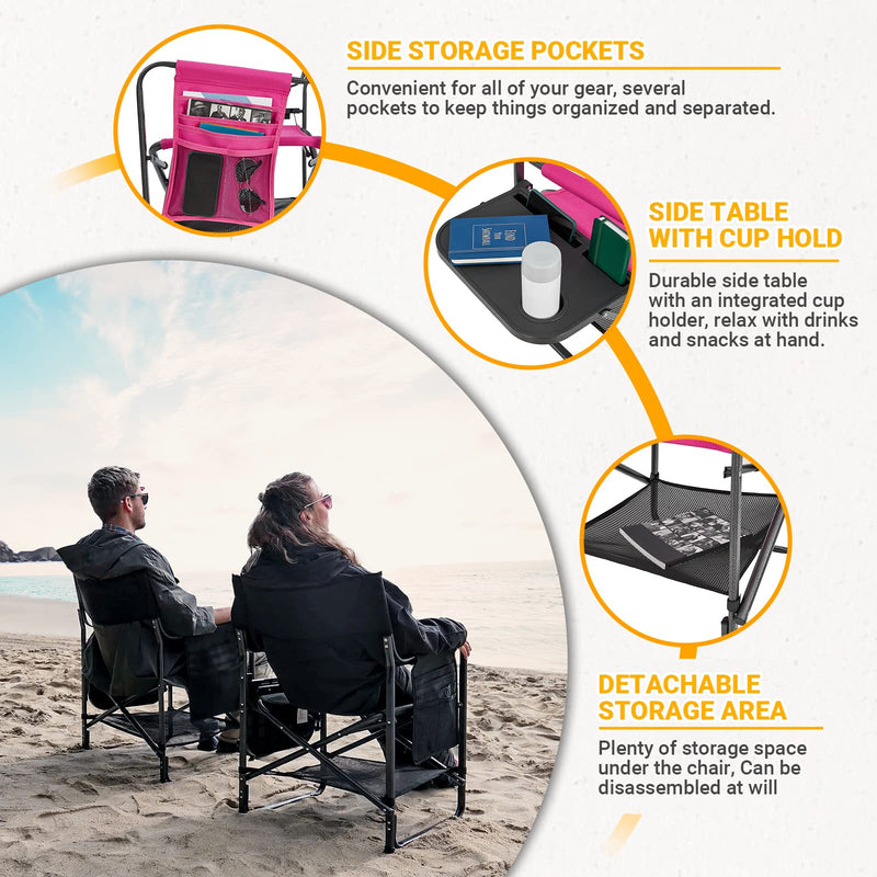 Cargue la imagen en el visor de la galería, KingCamp Camping Directors Chairs with Side Table and Storage Pockets