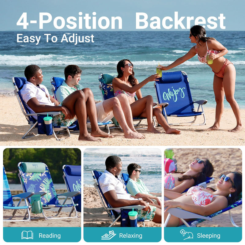 Load image into Gallery viewer, WEJOY Adjustable Beach Chair with Cup Holder and Padded Headrest
