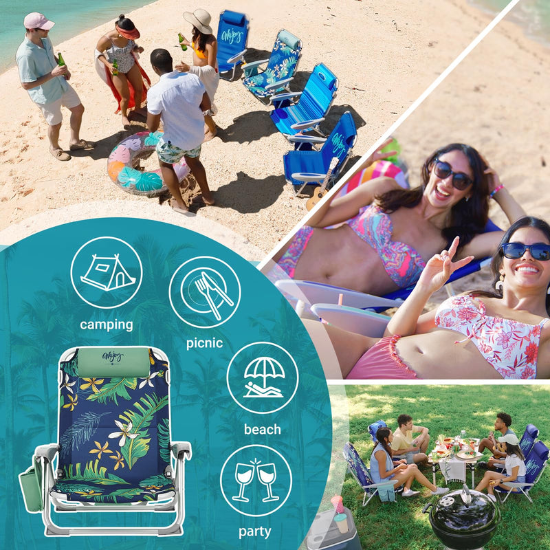 Load image into Gallery viewer, WEJOY Adjustable Beach Chair with Cup Holder and Padded Headrest