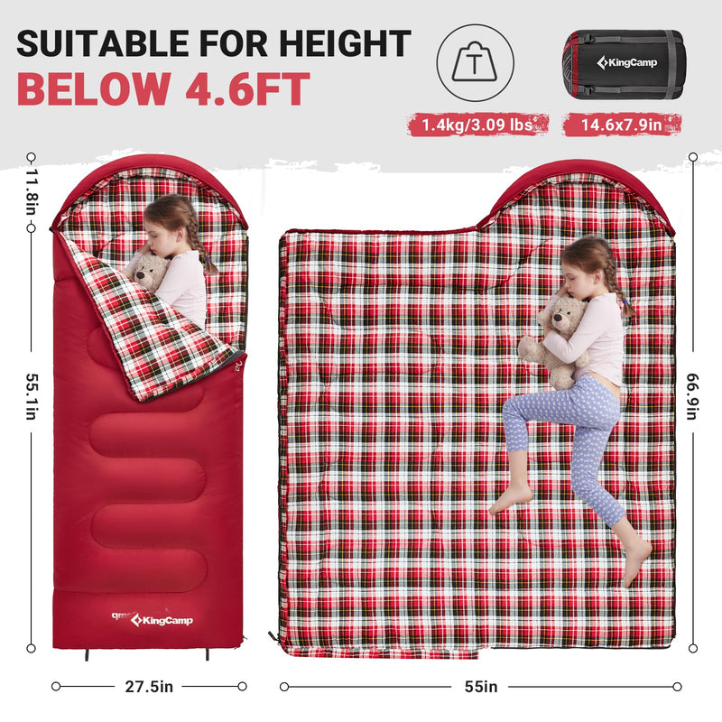 Load image into Gallery viewer, KingCamp CLOUDY 300S Kids Sleeping Bag-Envelope With Hood