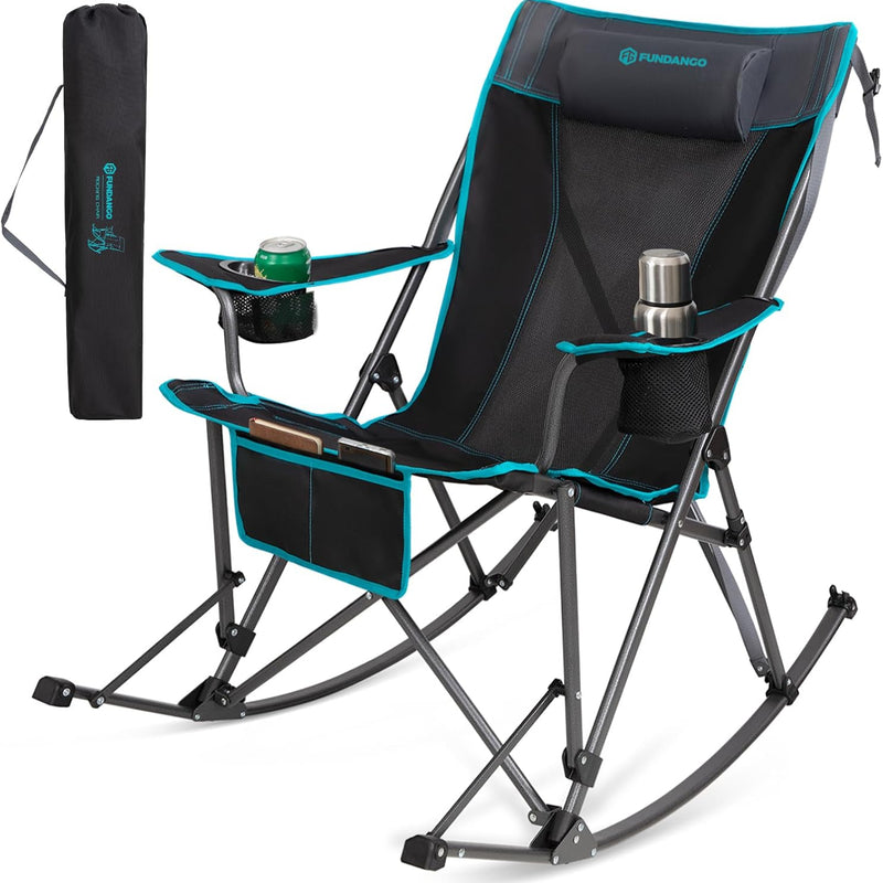 Load image into Gallery viewer, FUNDANGO Portable Rocking Camp Chair with Pillow, Cup Holder
