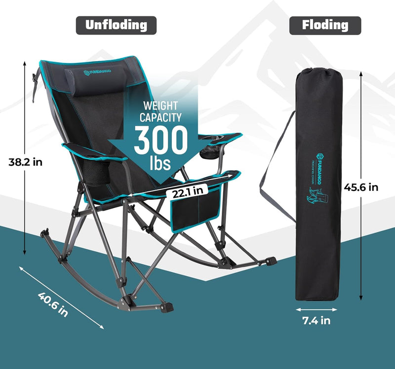 Load image into Gallery viewer, FUNDANGO Portable Rocking Camp Chair with Pillow, Cup Holder