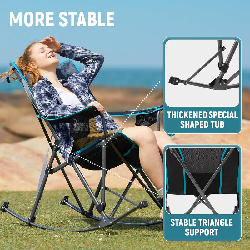 Load image into Gallery viewer, FUNDANGO Portable Rocking Camp Chair with Pillow, Cup Holder