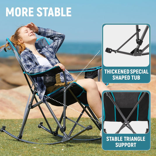 FUNDANGO Portable Rocking Camp Chair with Pillow, Cup Holder