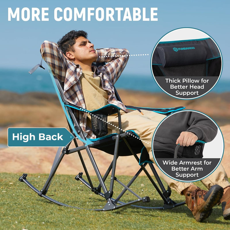 Load image into Gallery viewer, FUNDANGO Portable Rocking Camp Chair with Pillow, Cup Holder