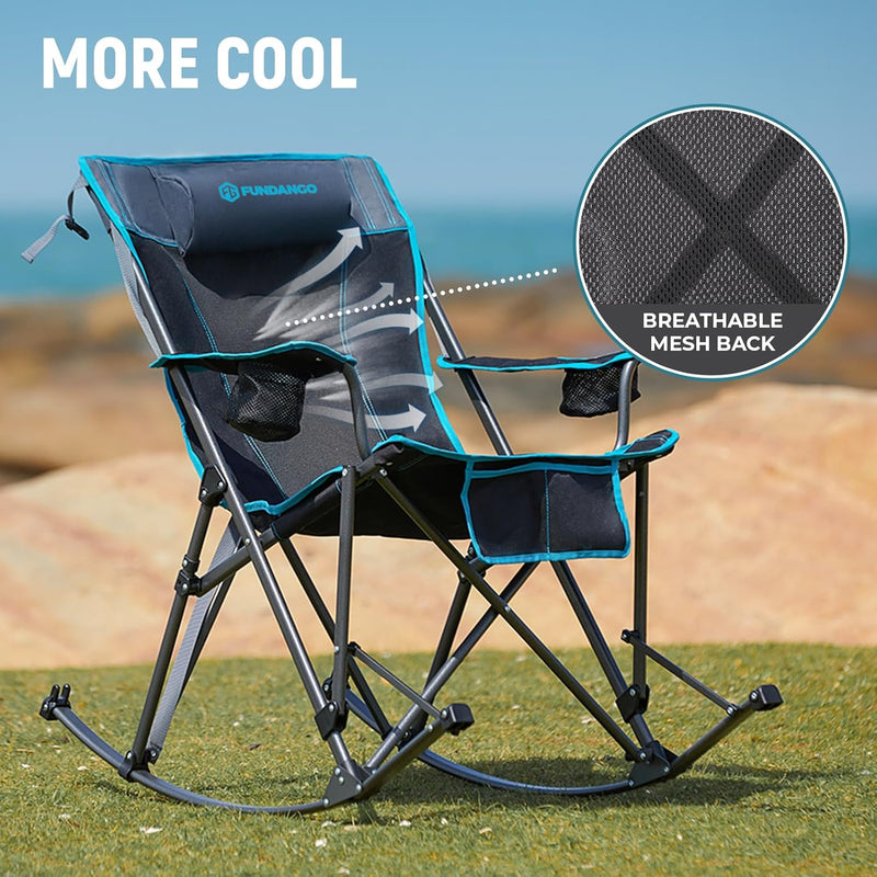 Load image into Gallery viewer, FUNDANGO Portable Rocking Camp Chair with Pillow, Cup Holder