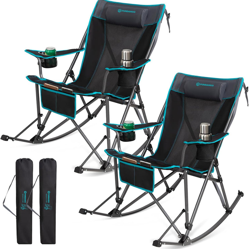Load image into Gallery viewer, FUNDANGO Portable Rocking Camp Chair with Pillow, Cup Holder
