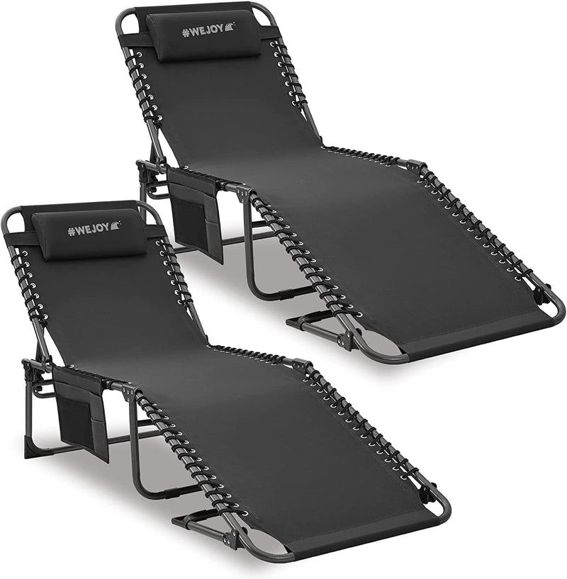 Load image into Gallery viewer, WEJOY 3-Folding Lounge Chair Set of 2 Black Chaise Longues