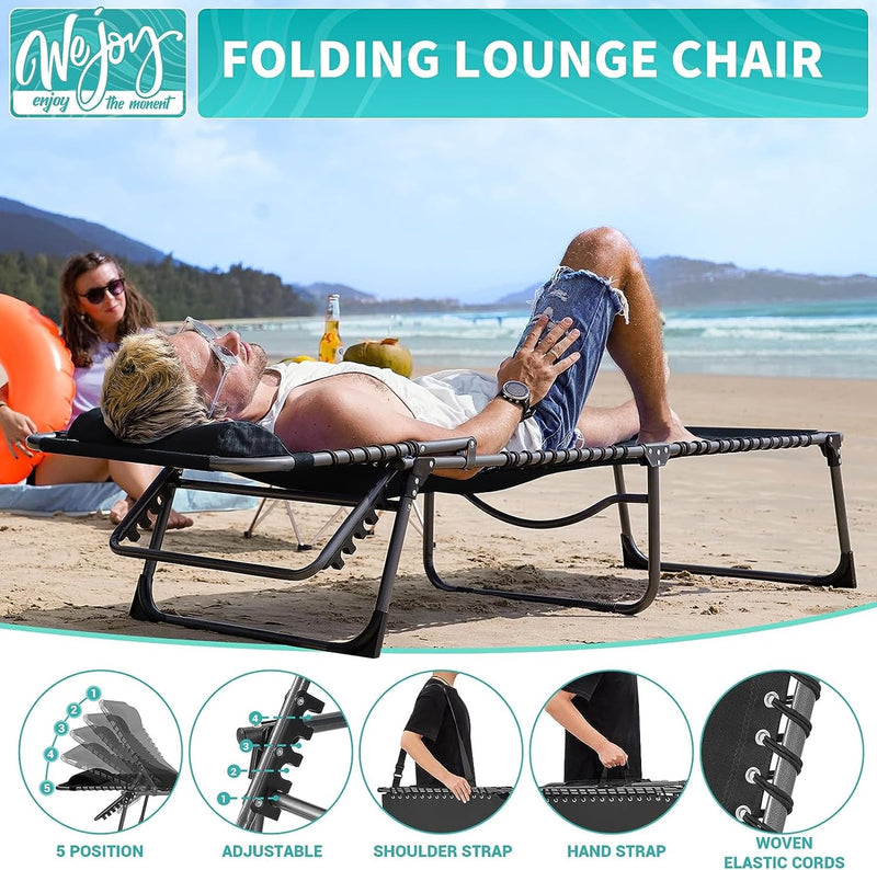 Load image into Gallery viewer, WEJOY 3-Folding Lounge Chair Set of 2 Black Chaise Longues