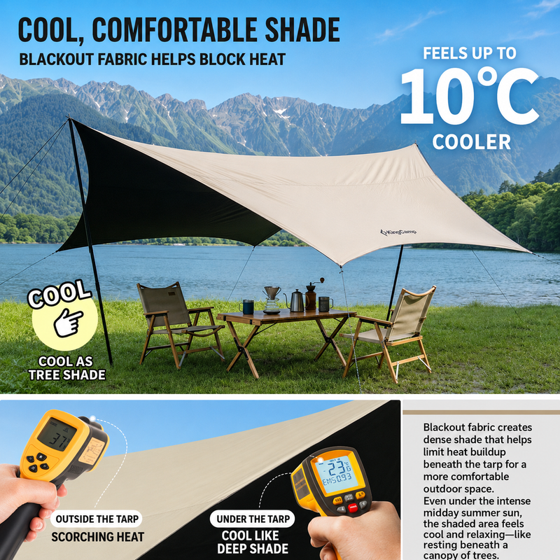 Load image into Gallery viewer, KingCamp Shield Hexa Tarp | 14.4ft x 14.4ft Blackout Sun Shelter with Hexagon Design, 210D Oxford Full Light-Blocking Canopy, PU3000mm Waterproof