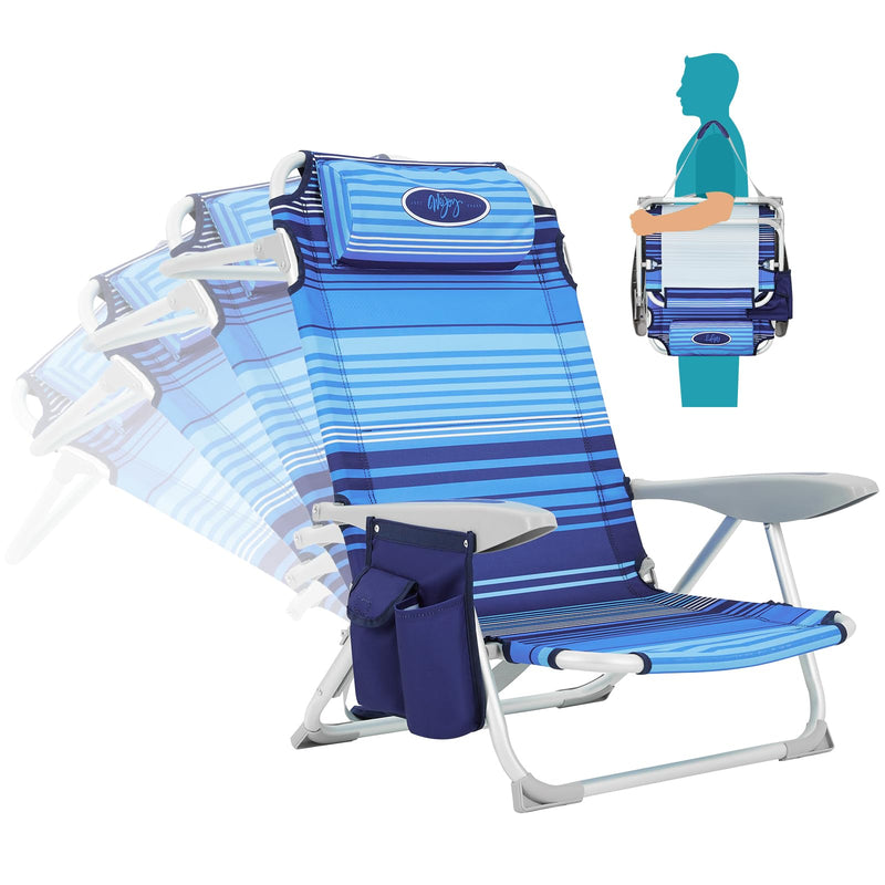 Load image into Gallery viewer, WEJOY Adjustable Beach Chair with Cup Holder and Padded Headrest