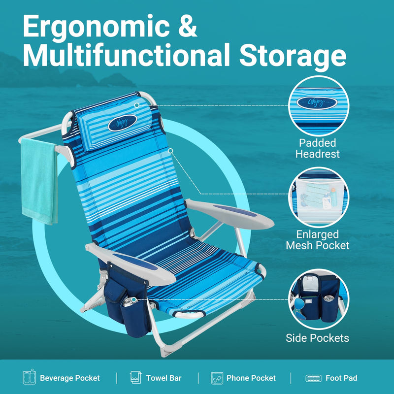 Load image into Gallery viewer, WEJOY Adjustable Beach Chair with Cup Holder and Padded Headrest