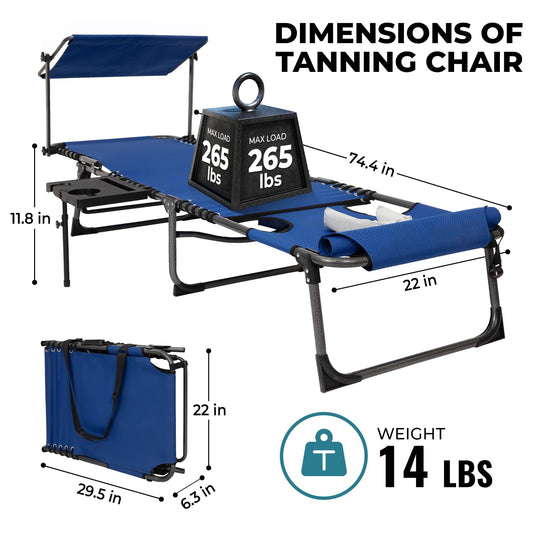 FUNDANGO 4-in-1 Adjustable Tanning Lounge Chair for Pool, Beach, Patio Blue