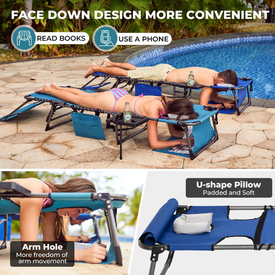 FUNDANGO 4-in-1 Adjustable Tanning Lounge Chair with Face Down Design